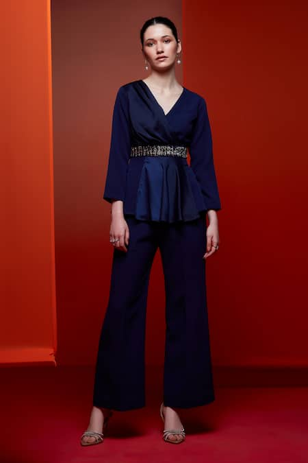 House of Zeniaa The Emily Embroidered Peplum Top With Pant 