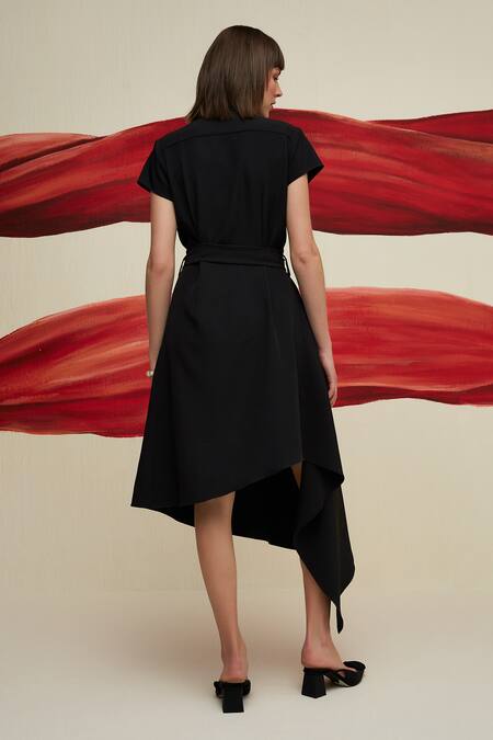 Shop House Of Zeniaa Black Crepe Stones, Tassels Collared Miss Fallon Embellished Dress at Aza Fashions Shop_House Of Zeniaa_Black Crepe Stones, Tassels Collared Miss Fallon Embellished Dress_at_Aza_Fashions