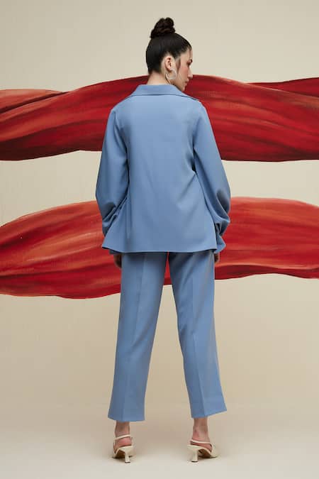 House Of Zeniaa Placement Geometric Embroidered Shirt With Pant 