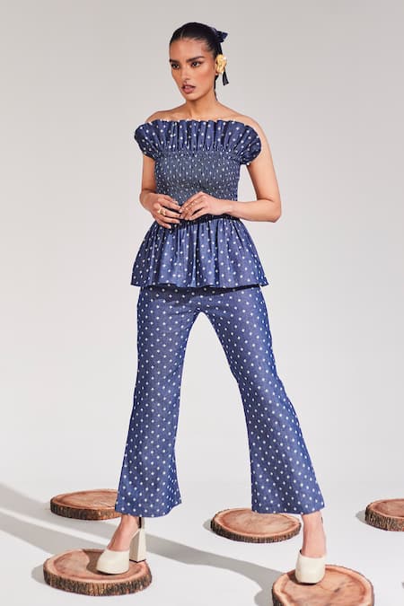 House of Zeniaa Orchid Blues Ruffle Top With Pant 