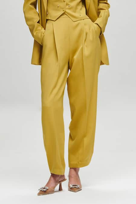 House Of Zeniaa Green Crepe Stones Plunge Neck True Lime Waistcoat With Pant Online at Aza Fashions House Of Zeniaa_Green Crepe Stones Plunge Neck True Lime Waistcoat With Pant_Online_at_Aza_Fashions