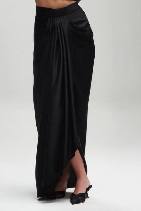 House Of Zeniaa Black Silk, Crepe, Satin Pearls, Crystals Square Neck Top And Dhoti Skirt Set Online at Aza Fashions House Of Zeniaa_Black Silk, Crepe, Satin Pearls, Crystals Square Neck Top And Dhoti Skirt Set _Online_at_Aza_Fashions