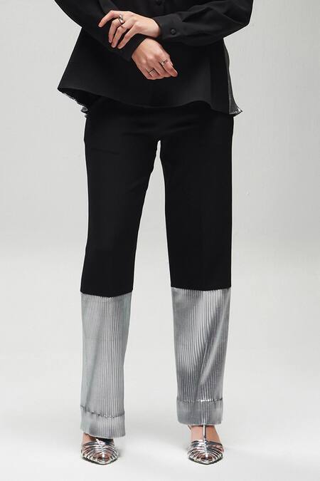 House Of Zeniaa_Black Crepe Ruffles Collared Vanessa Top With Pant_at_Aza_Fashions