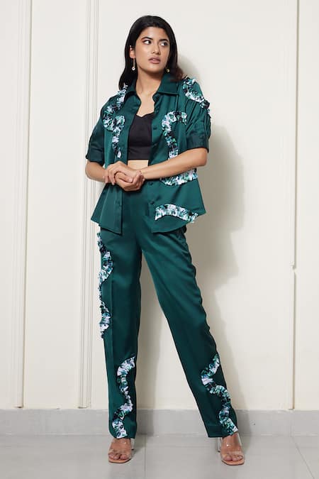 House of Zeniaa Rick Rack Patchwork Printed Shirt & Pant Co-ord Set 