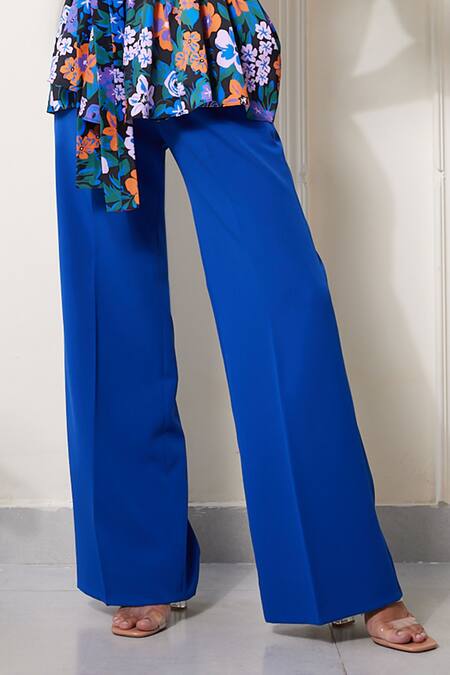 House Of Zeniaa Multi Color Satin Embroidery, Stones V-neck Scarlet Floral Print Top And Pant Set Online at Aza Fashions House Of Zeniaa_Multi Color Satin Embroidery, Stones V-neck Scarlet Floral Print Top And Pant Set_Online_at_Aza_Fashions