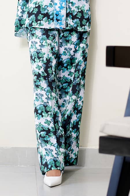 Buy House Of Zeniaa Green Satin Embroidery, Stones Miss Daizy Floral Print Shirt And Pant Co-ord Set Online at Aza Fashions Buy_House Of Zeniaa_Green Satin Embroidery, Stones Miss Daizy Floral Print Shirt And Pant Co-ord Set_Online_at_Aza_Fashions