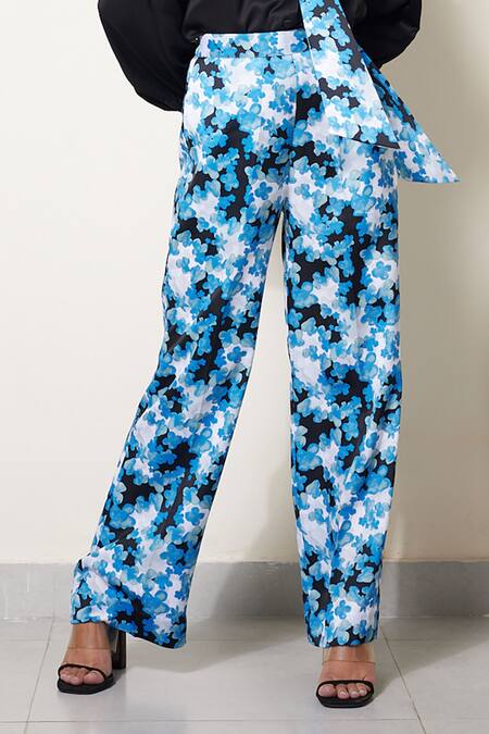 House Of Zeniaa Black Satin, Silk Embroidery Collared Dahlia Shirt And Printed Pant Set Online at Aza Fashions House Of Zeniaa_Black Satin, Silk Embroidery Collared Dahlia Shirt And Printed Pant Set_Online_at_Aza_Fashions