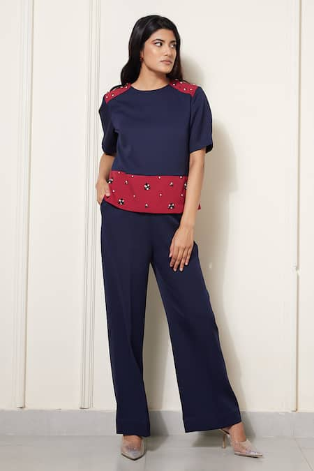 House of Zeniaa Fiona Panel Embroidered Top & Pant Set 