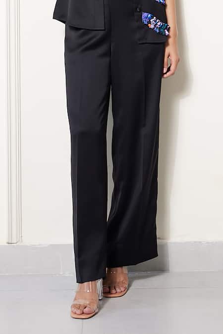 House Of Zeniaa_Black Silk Patchwork Collared Rick Rack Printed Shirt_Online_at_Aza_Fashions