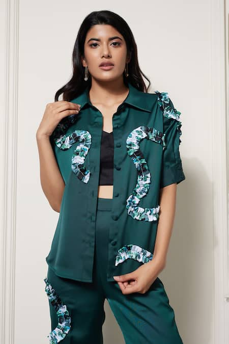 House of Zeniaa Rick Rack Patchwork Printed Shirt 