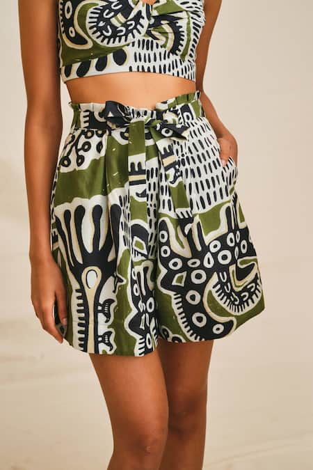Buy Jodi Green Modal Embroidery Sweetheart Sohrai Paintings Print Bralette And Shorts Set Online at Aza Fashions Buy_Jodi_Green Modal Embroidery Sweetheart Sohrai Paintings Print Bralette And Shorts Set _Online_at_Aza_Fashions