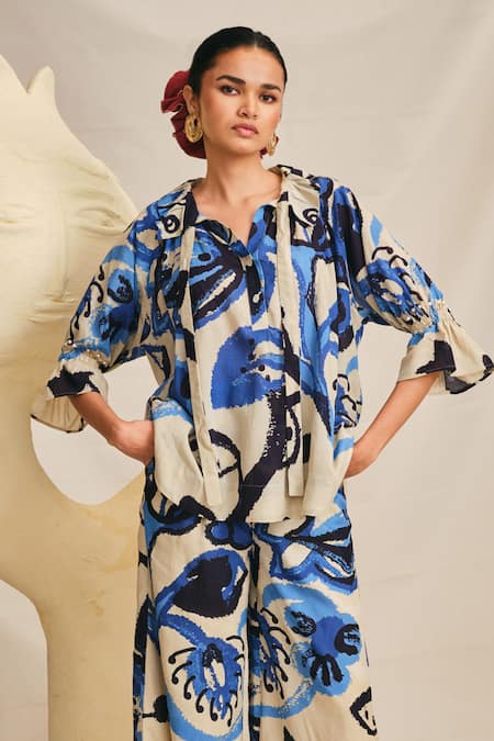 Jodi Tulika Stroke Hand Painted Blouse & Trouser Set 