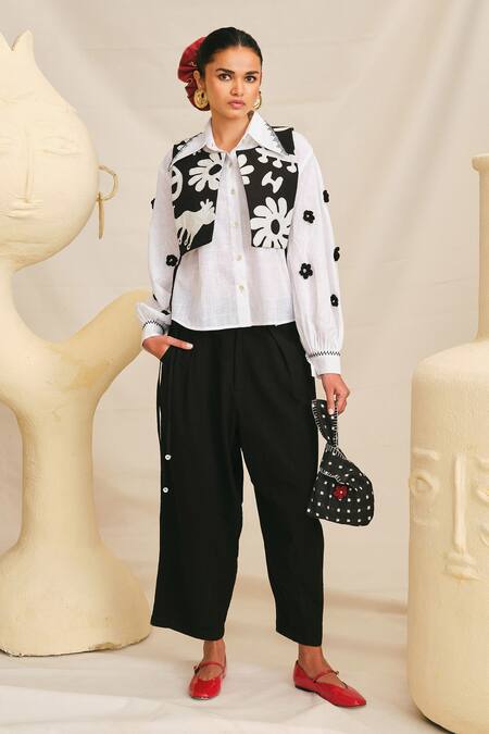 Jodi White Cotton Embroidery Collared Meso Crochet Shirt Online at Aza Fashions Jodi_White Cotton Embroidery Collared Meso Crochet Shirt _Online_at_Aza_Fashions