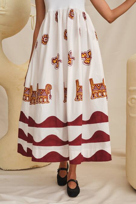 Jodi White Poplin Round Neck Chittara Printed Dress Online at Aza Fashions Jodi_White Poplin Round Neck Chittara Printed Dress _Online_at_Aza_Fashions