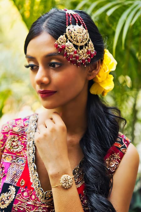 Shop Queens Jewels Red Stone Studded Mult-level Paasa at Aza Fashions Shop_Queens Jewels_Red Stone Studded Mult-level Paasa _at_Aza_Fashions