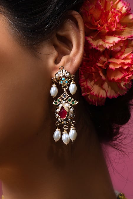 Shop Queens Jewels Multi Color Pearls, Stones Studded Drop Necklace Set at Aza Fashions Shop_Queens Jewels_Multi Color Pearls, Stones Studded Drop Necklace Set _at_Aza_Fashions