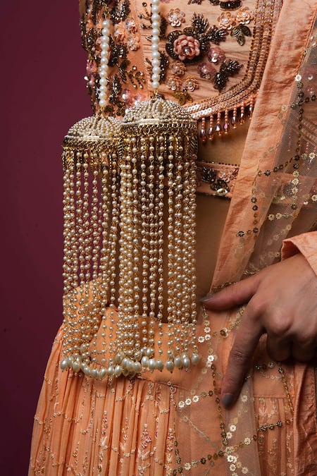 Queens Jewels White Pearls Opulent Embellished Kaleeras - Set Of 2 
