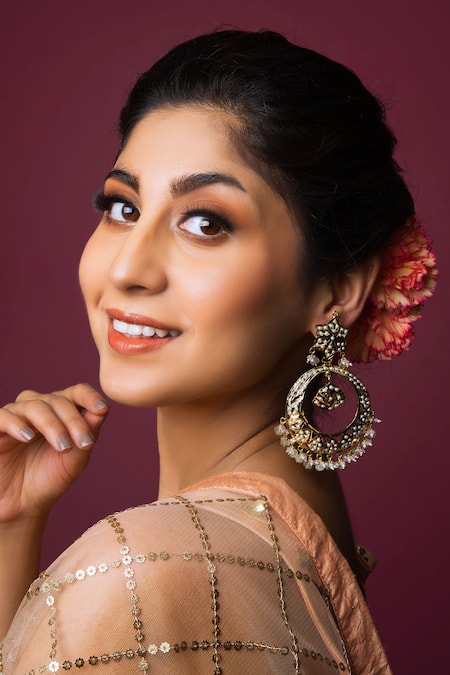 Shop Queens Jewels White Pearls, Zari Moonlit Jadau Chaandbali at Aza Fashions Shop_Queens Jewels_White Pearls, Zari Moonlit Jadau Chaandbali _at_Aza_Fashions