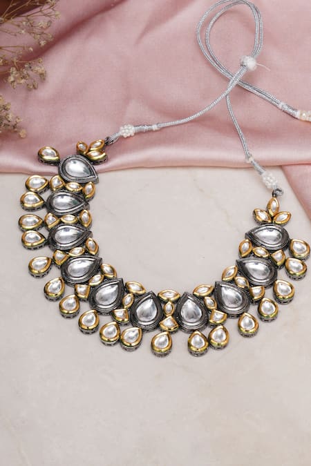Ruby Raang Dual Toned Kundan Embellished Necklace 