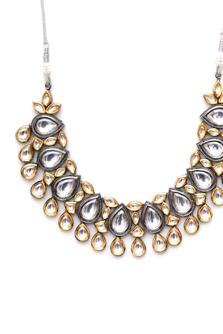 Ruby Raang_Silver Plated Dual Toned Kundan Embellished Necklace _Online_at_Aza_Fashions