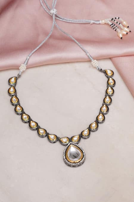 Shop Ruby Raang Silver Plated Kundan Embellished Necklace at Aza Fashions Shop_Ruby Raang_Silver Plated Kundan Embellished Necklace _at_Aza_Fashions