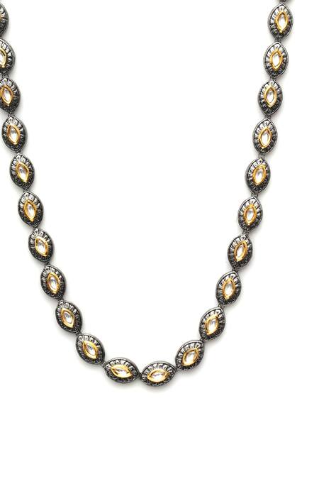 Ruby Raang Silver Plated Kundan Embellished Carved Necklace Online at Aza Fashions Ruby Raang_Silver Plated Kundan Embellished Carved Necklace _Online_at_Aza_Fashions