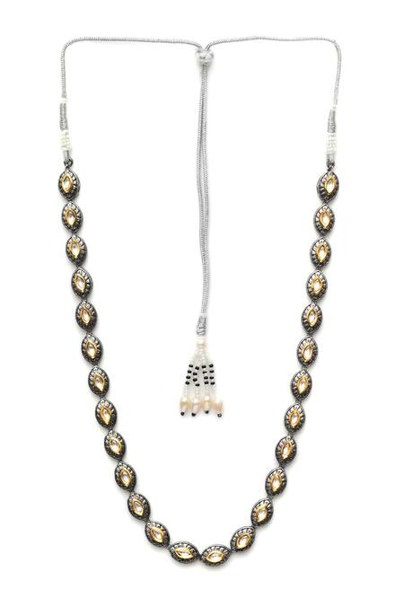 Buy Ruby Raang Silver Plated Kundan Embellished Carved Necklace Online at Aza Fashions Buy_Ruby Raang_Silver Plated Kundan Embellished Carved Necklace _Online_at_Aza_Fashions