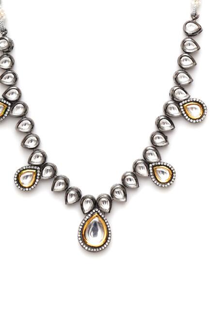 Ruby Raang Silver Plated Teardrop Kundan Embellished Necklace Online at Aza Fashions Ruby Raang_Silver Plated Teardrop Kundan Embellished Necklace _Online_at_Aza_Fashions