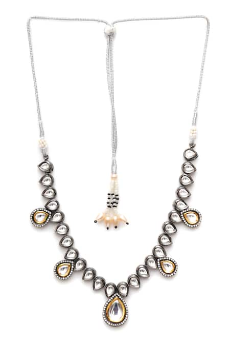 Buy Ruby Raang Silver Plated Teardrop Kundan Embellished Necklace Online at Aza Fashions Buy_Ruby Raang_Silver Plated Teardrop Kundan Embellished Necklace _Online_at_Aza_Fashions