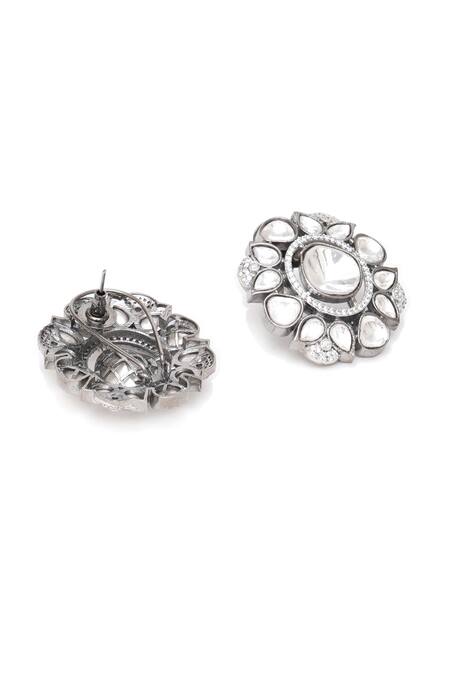 Ruby Raang_Silver Plated Kundan And Pearl Stone Embellished Mathapatti_Online_at_Aza_Fashions