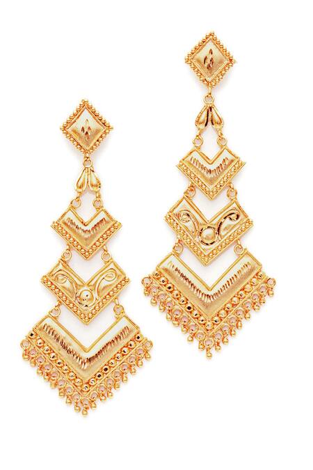 Ruby Raang Gold Plated Beads Geometric Carved Chandelier Earrings Online at Aza Fashions Ruby Raang_Gold Plated Beads Geometric Carved Chandelier Earrings _Online_at_Aza_Fashions