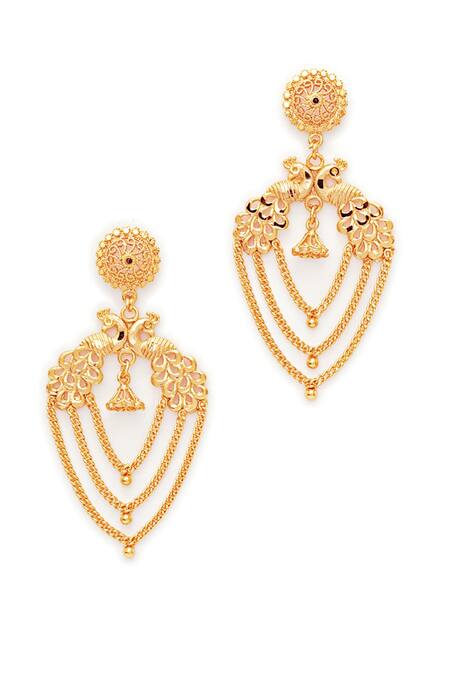 Ruby Raang Gold Plated Peacock Motif Carved Layered Earrings Online at Aza Fashions Ruby Raang_Gold Plated Peacock Motif Carved Layered Earrings_Online_at_Aza_Fashions
