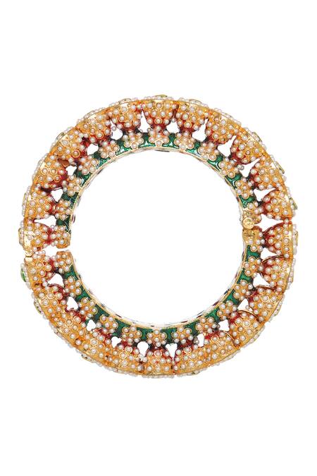 Ruby Raang_Multi Color Imitation Diamonds Meenakari Bangle_Online_at_Aza_Fashions