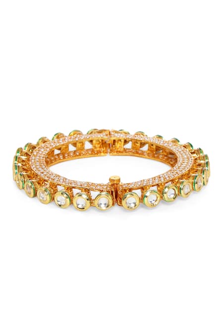 Buy_Ruby Raang_Gold Plated Pearls, Gota Patti Kundan Studded Bangle _Online_at_Aza_Fashions