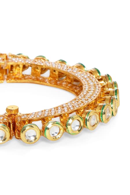 Shop_Ruby Raang_Gold Plated Pearls, Gota Patti Kundan Studded Bangle _Online_at_Aza_Fashions