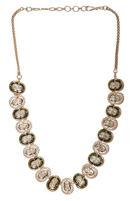 Ruby Raang_Gold Plated Double Mufli Embellished Necklace _Online_at_Aza_Fashions