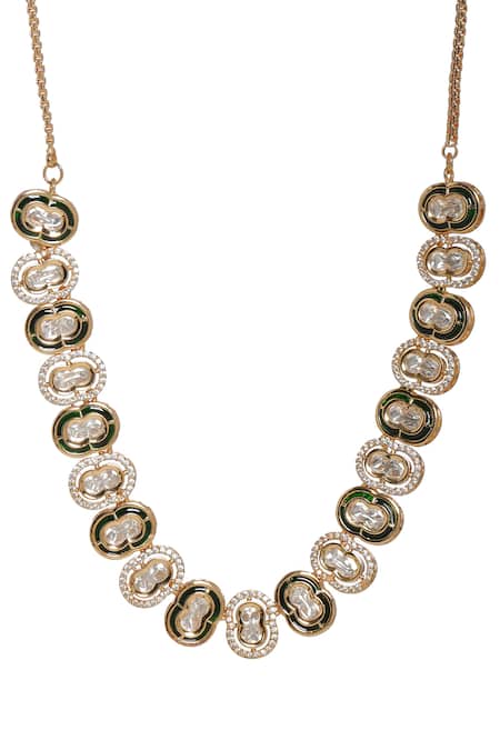 Buy_Ruby Raang_Gold Plated Double Mufli Embellished Necklace _Online_at_Aza_Fashions