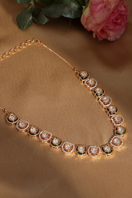 Shop_Ruby Raang_Gold Plated Geometric Kundan Embellished Choker _at_Aza_Fashions