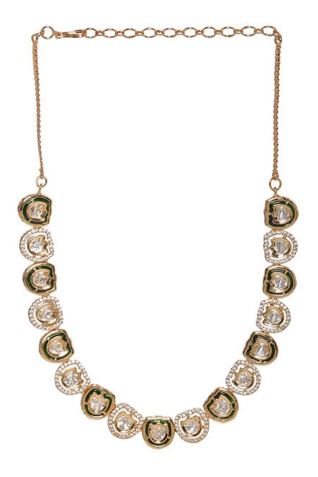 Ruby Raang_Gold Plated Geometric Kundan Embellished Choker _Online_at_Aza_Fashions