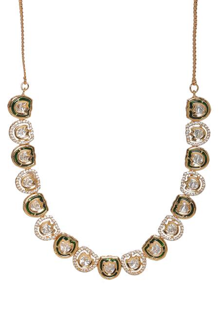 Buy_Ruby Raang_Gold Plated Geometric Kundan Embellished Choker _Online_at_Aza_Fashions