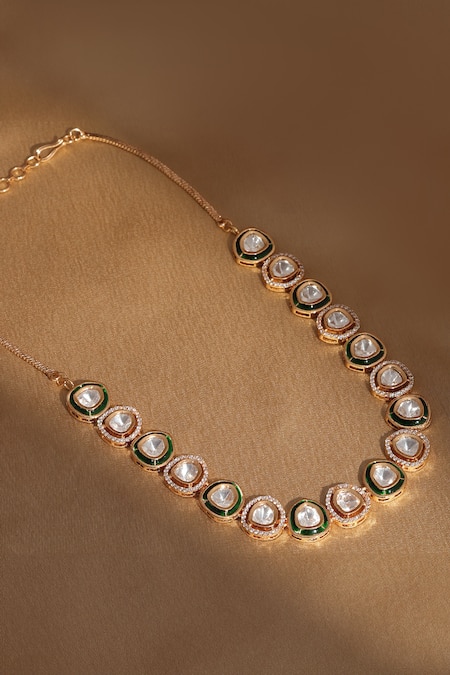 Shop_Ruby Raang_Gold Plated Meenakari Work Choker _at_Aza_Fashions