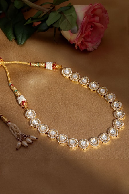 Shop_Ruby Raang_Gold Plated Diamond Embellished Choker _at_Aza_Fashions