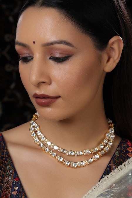 Buy Ruby Raang Gold Plated Layered Kundan Embellished Choker Online at Aza Fashions Buy_Ruby Raang_Gold Plated Layered Kundan Embellished Choker _Online_at_Aza_Fashions