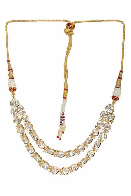 Ruby Raang_Gold Plated Layered Kundan Embellished Choker _at_Aza_Fashions