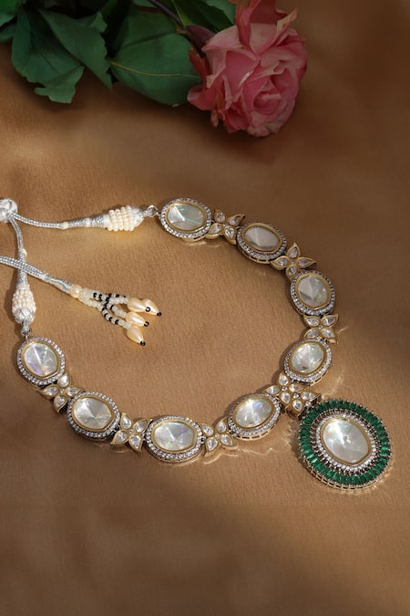 Shop_Ruby Raang_Silver Plated Geometric Pendant Necklace _at_Aza_Fashions