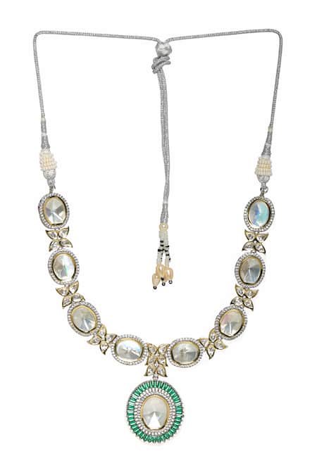 Ruby Raang_Silver Plated Geometric Pendant Necklace _Online_at_Aza_Fashions