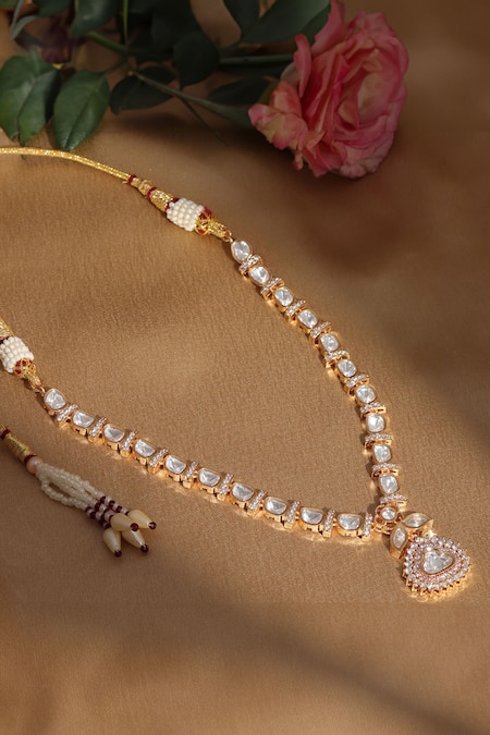 Shop_Ruby Raang_Gold Plated Floret Pendant Necklace _at_Aza_Fashions