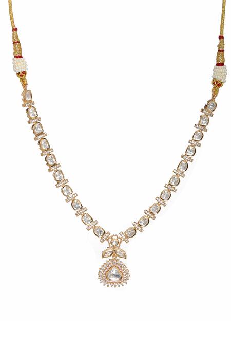Shop_Ruby Raang_Gold Plated Floret Pendant Necklace _Online_at_Aza_Fashions