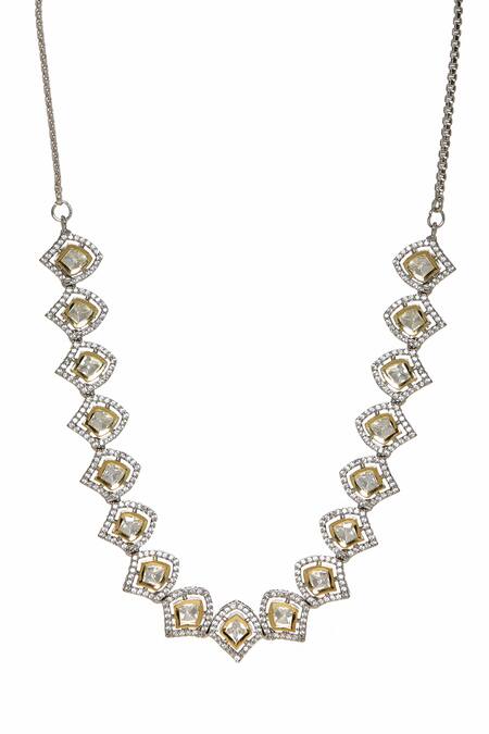 Shop_Ruby Raang_Silver Plated American Diamond Embellished Necklace _Online_at_Aza_Fashions