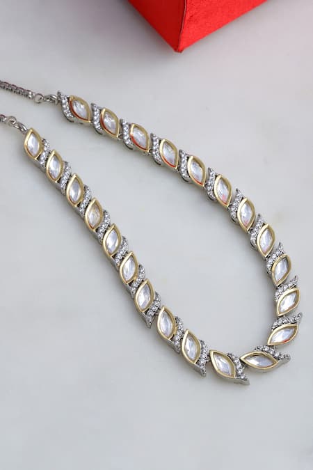 Shop_Ruby Raang_Silver Plated Leaf Cutwork Choker _at_Aza_Fashions